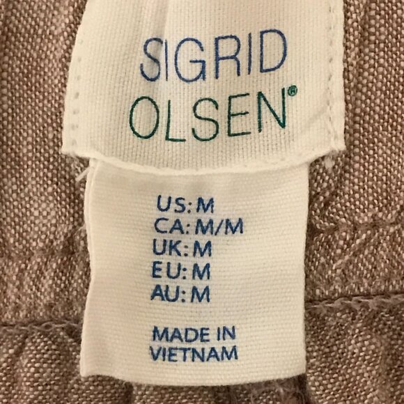 Sigrid Olsen Women's Medium Brown Linen Blend Wide Leg Casual Pants - Picture 8 of 9